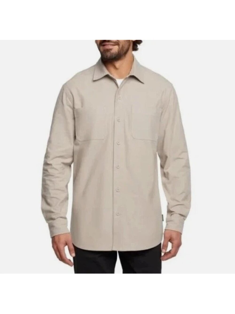 Woolrich Men's S 100% Cotton Chamois Rugged Shirt Beige Long Sleeve e1491